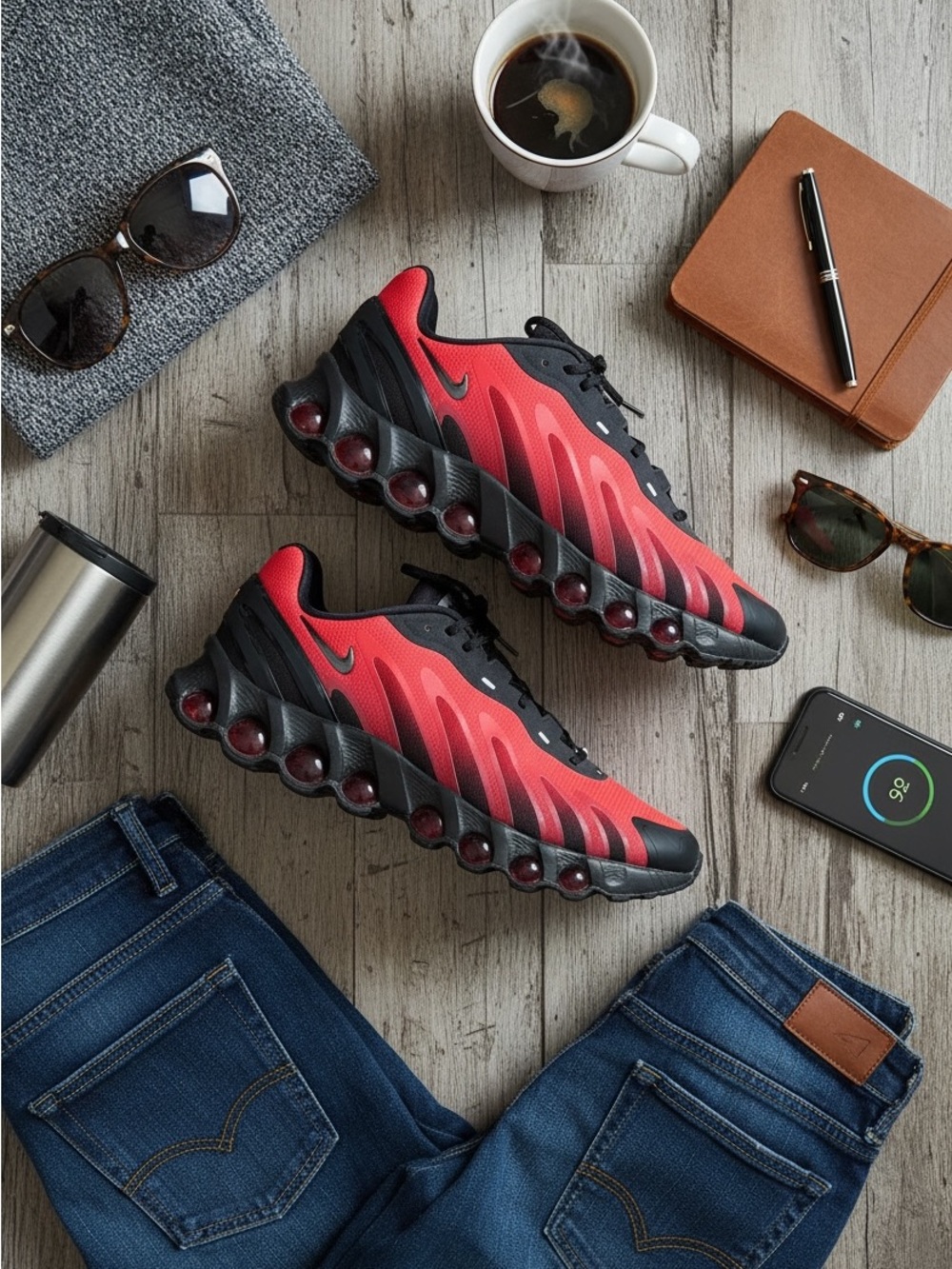 Nike Men's Red and Black Running Sneakers